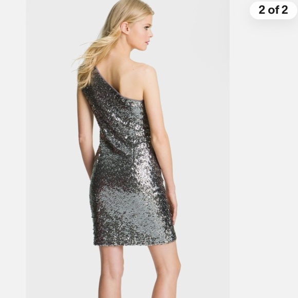 Adrianna Papell One
Shoulder Sequin Dress 100% Silk Silver Knee Length Sz 10 - Picture 3 of 15